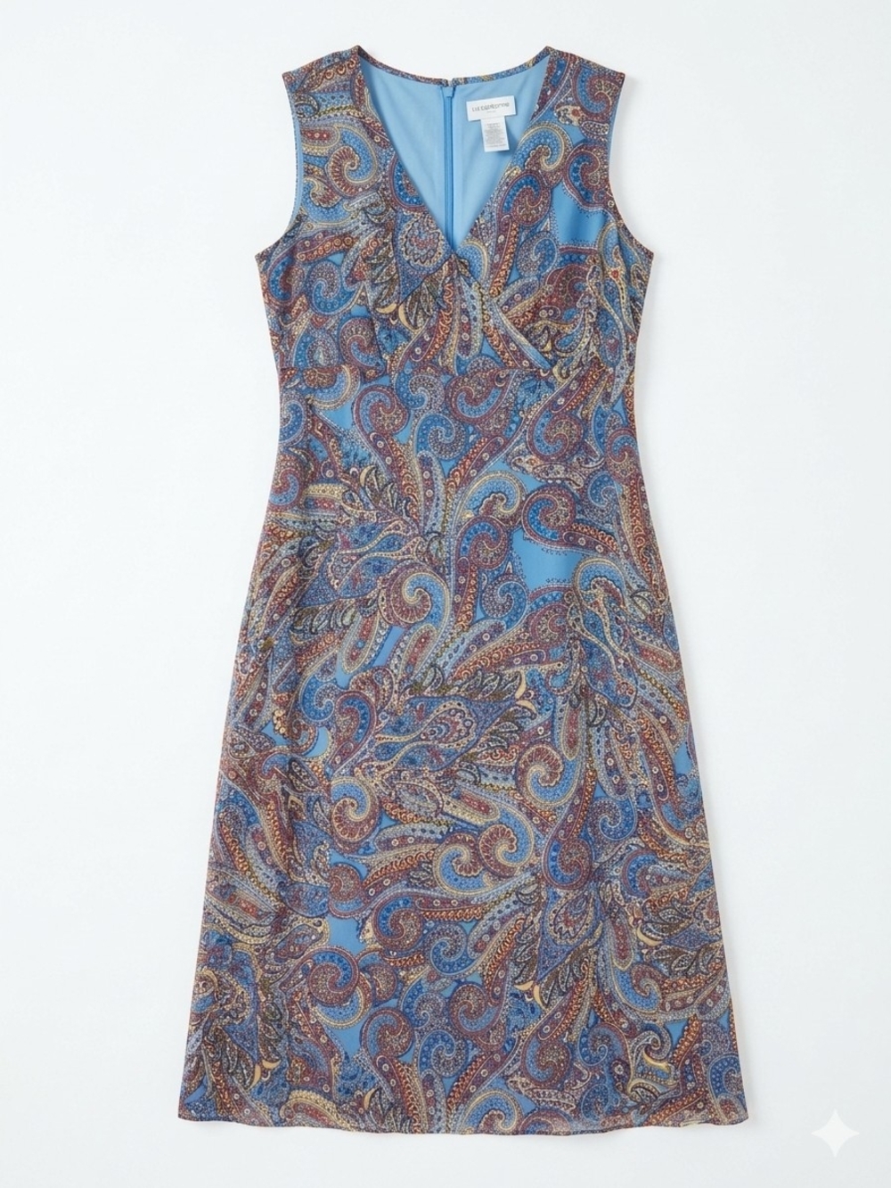 Liz Claiborne Blue Paisley Chiffon Sleeveless Midi Dress Size 4P